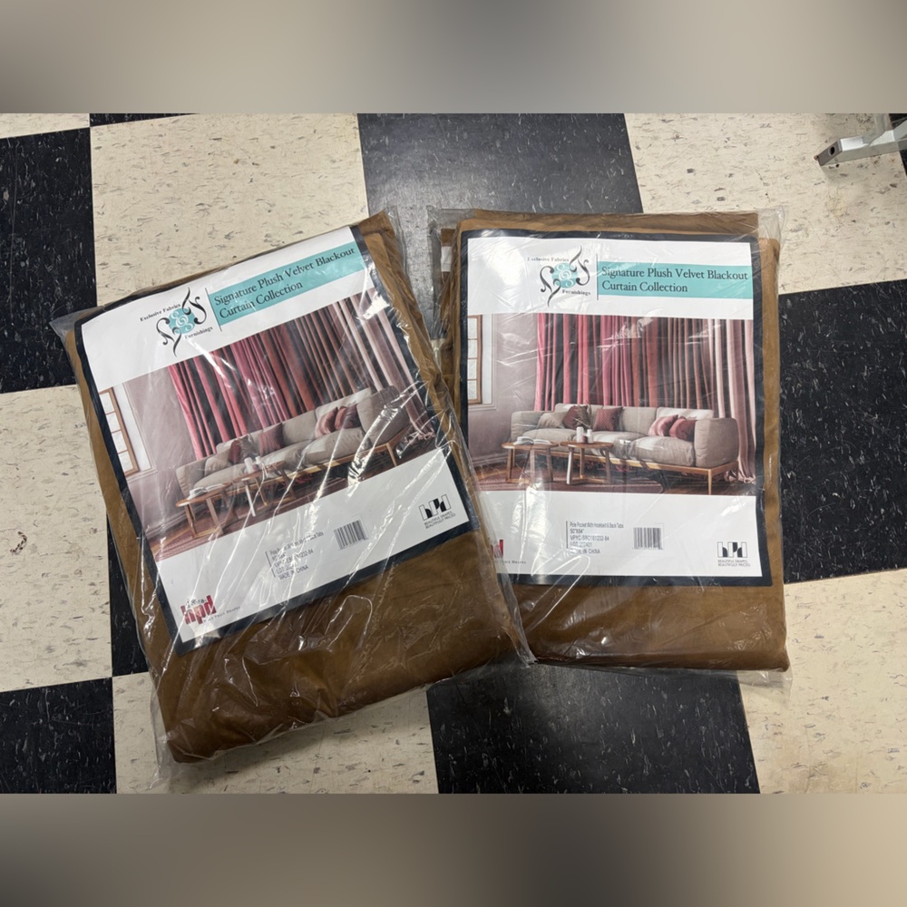 Signature Brown Velvet Blackout Curtain Panel Pair